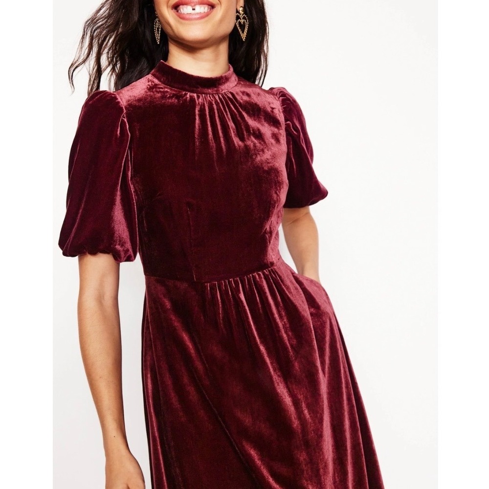 Boden Velvet Midi Dress in Deep Burgundy